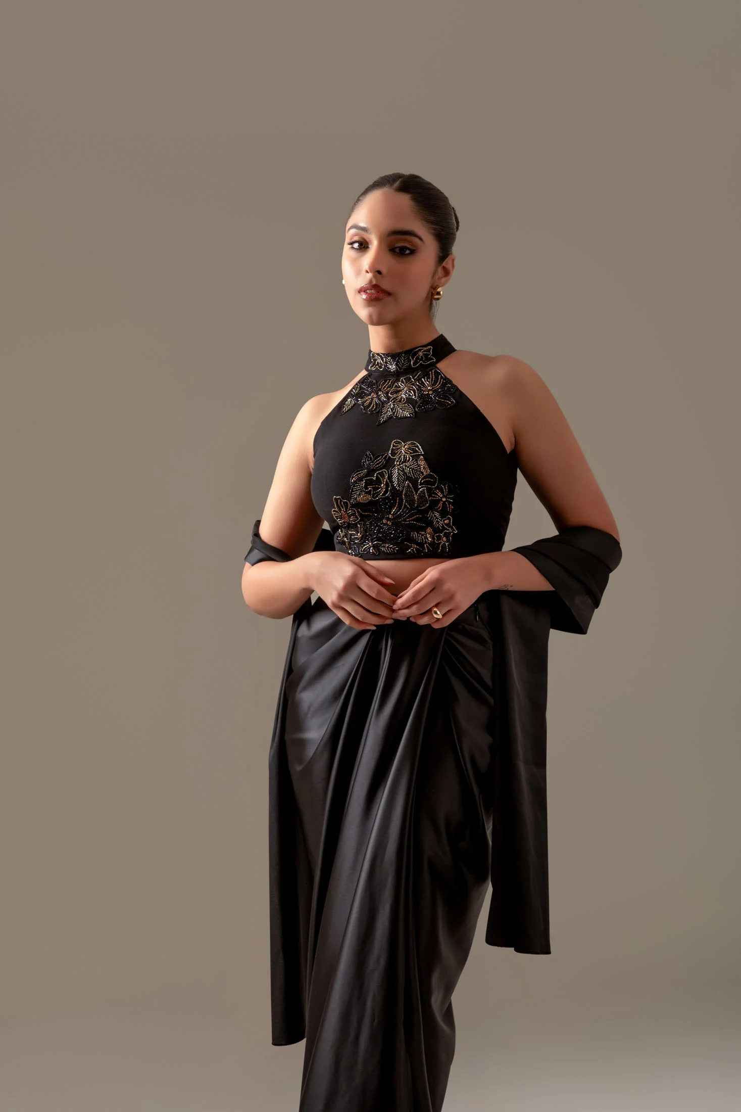 Black Draped Skirt Set - Image 13