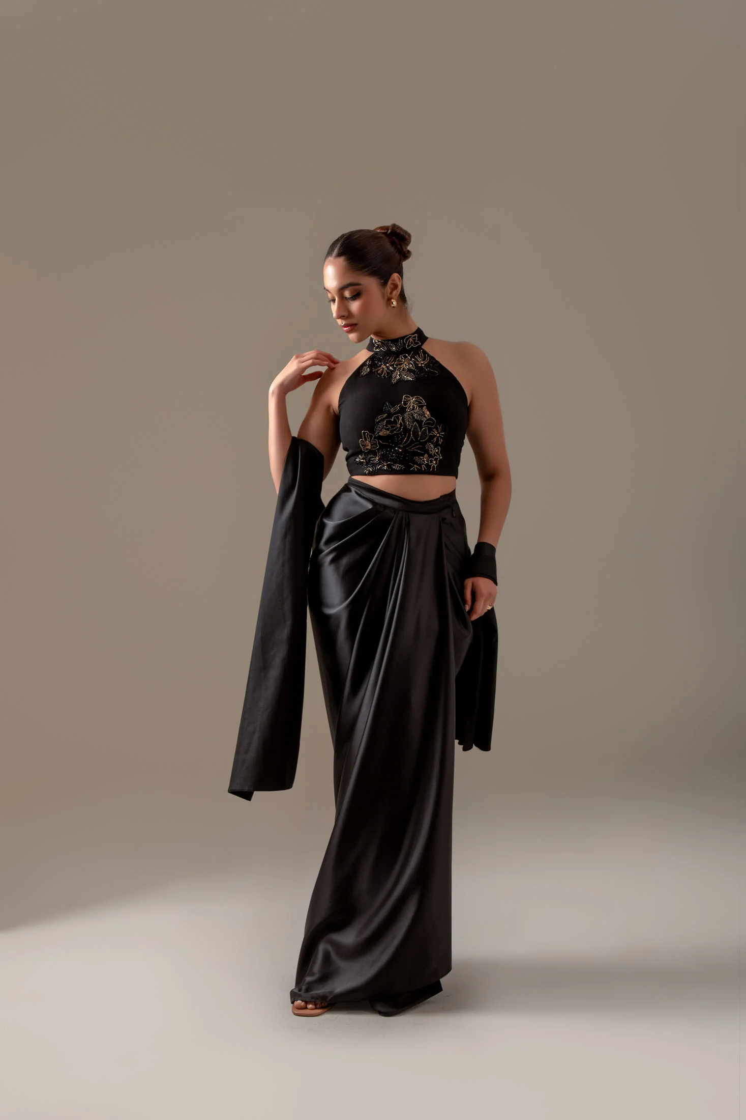 Black Draped Skirt Set - Image 3
