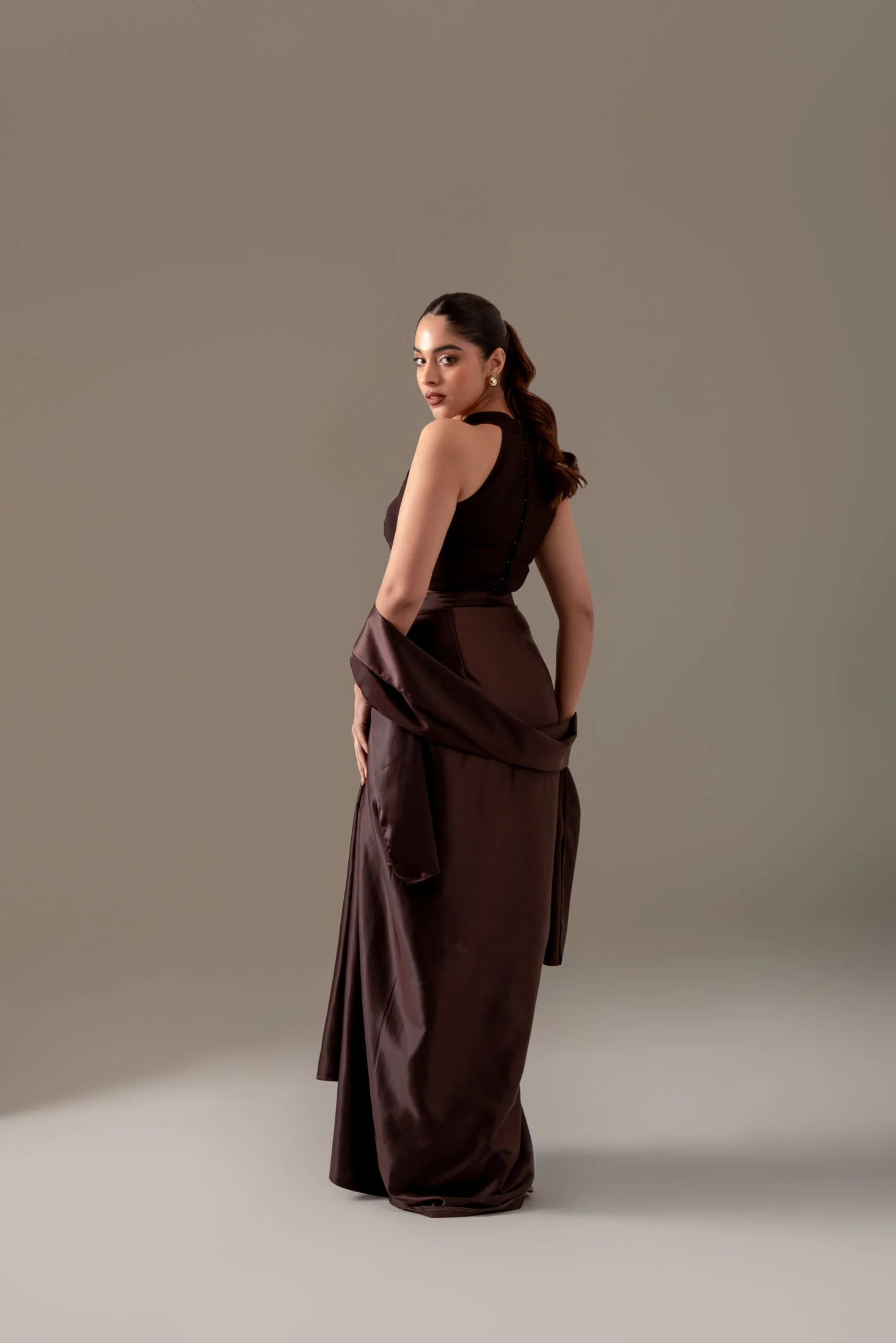 Brunette Brown Draped Skirt Set - Image 3