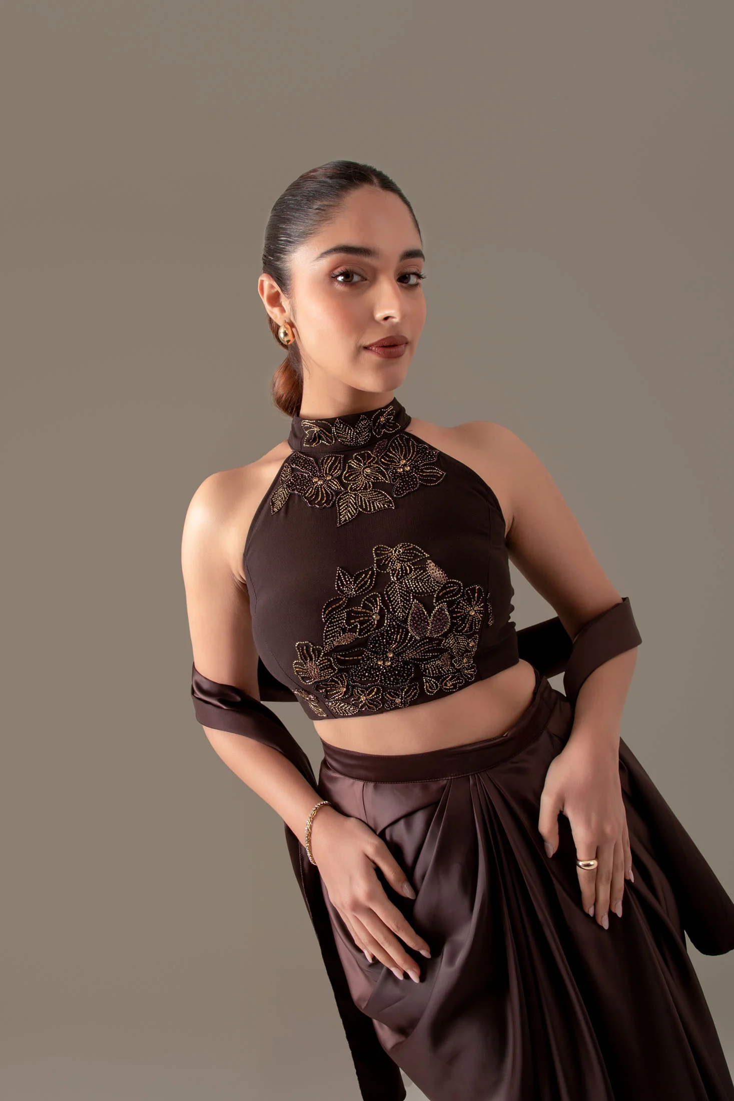 Brunette Brown Draped Skirt Set - Image 8