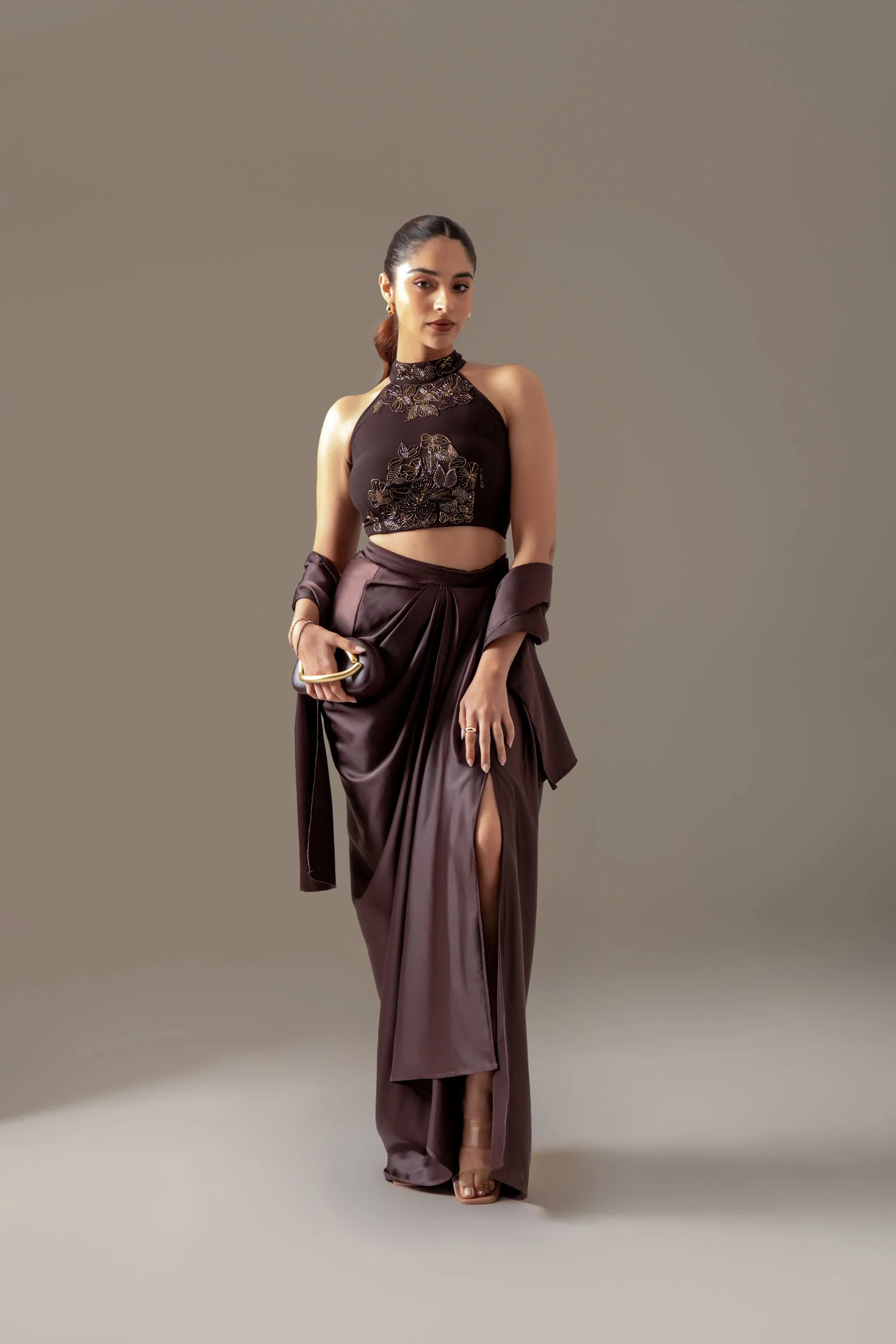 Brunette Brown Draped Skirt Set - Image 9