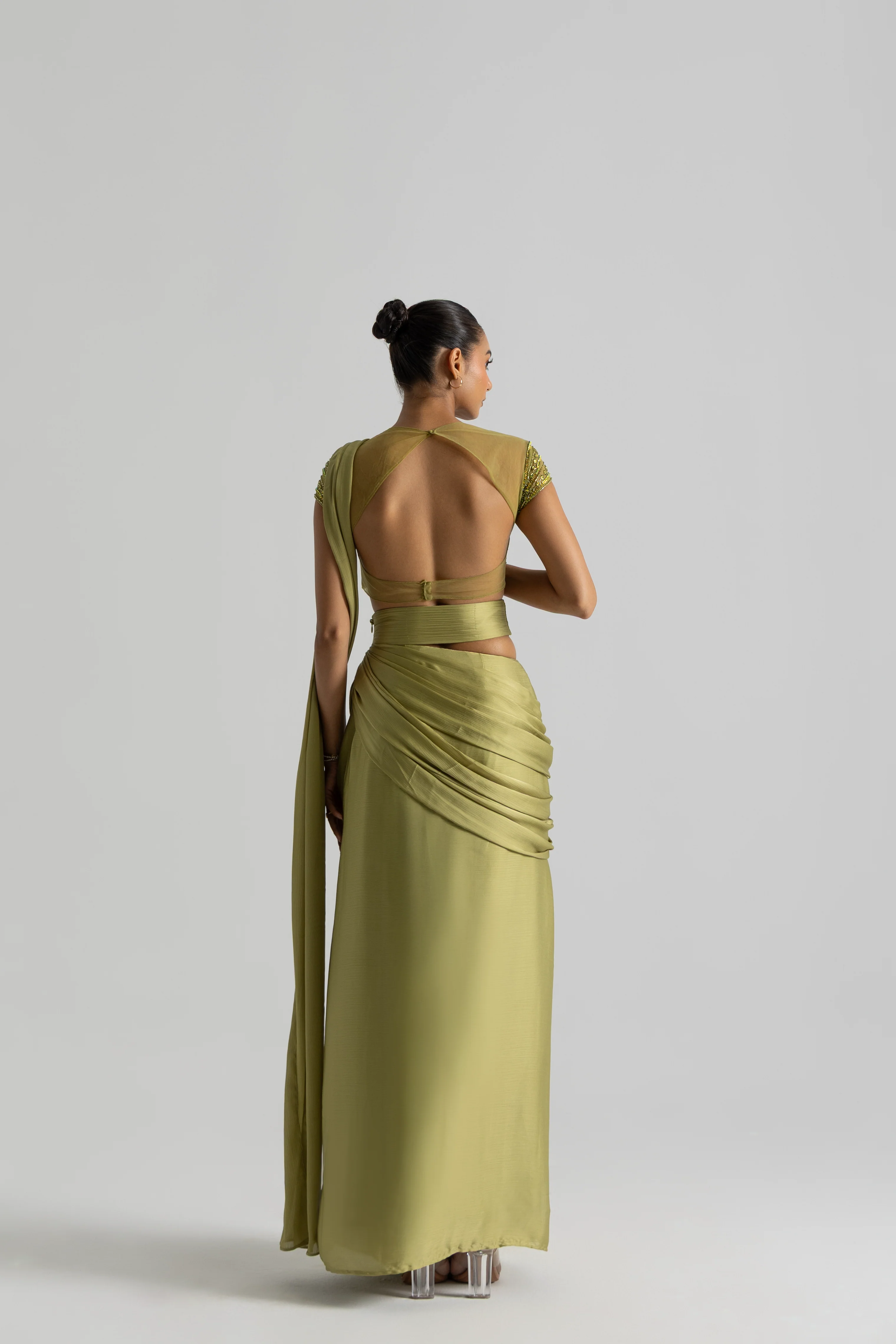 Green Glaze Saree - Image 4