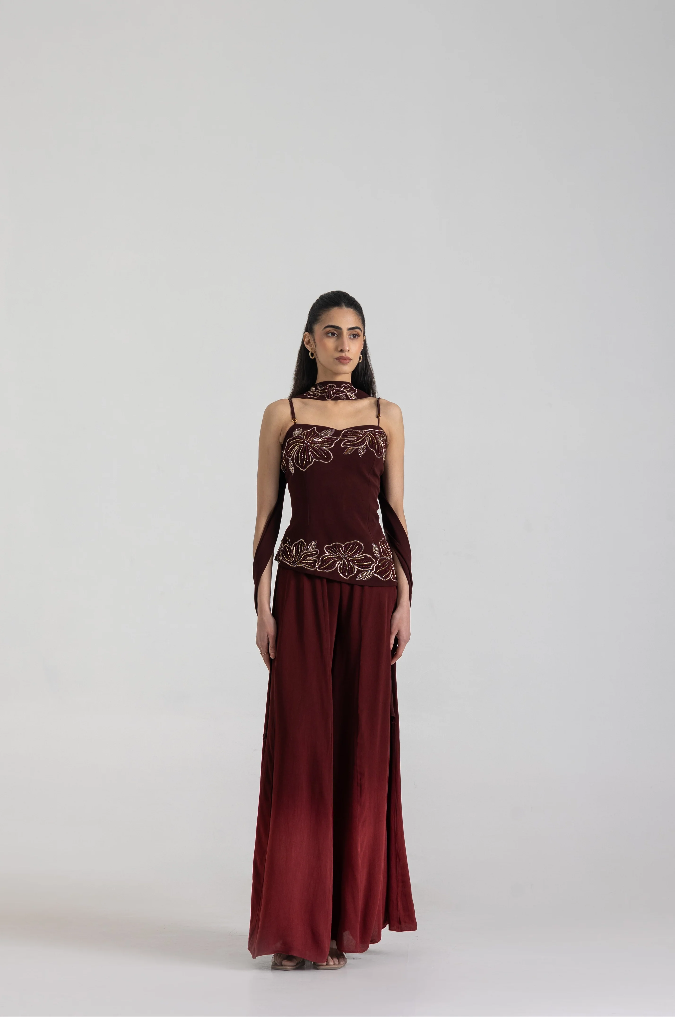 Maroon Ombre Sharara Set - Image 3