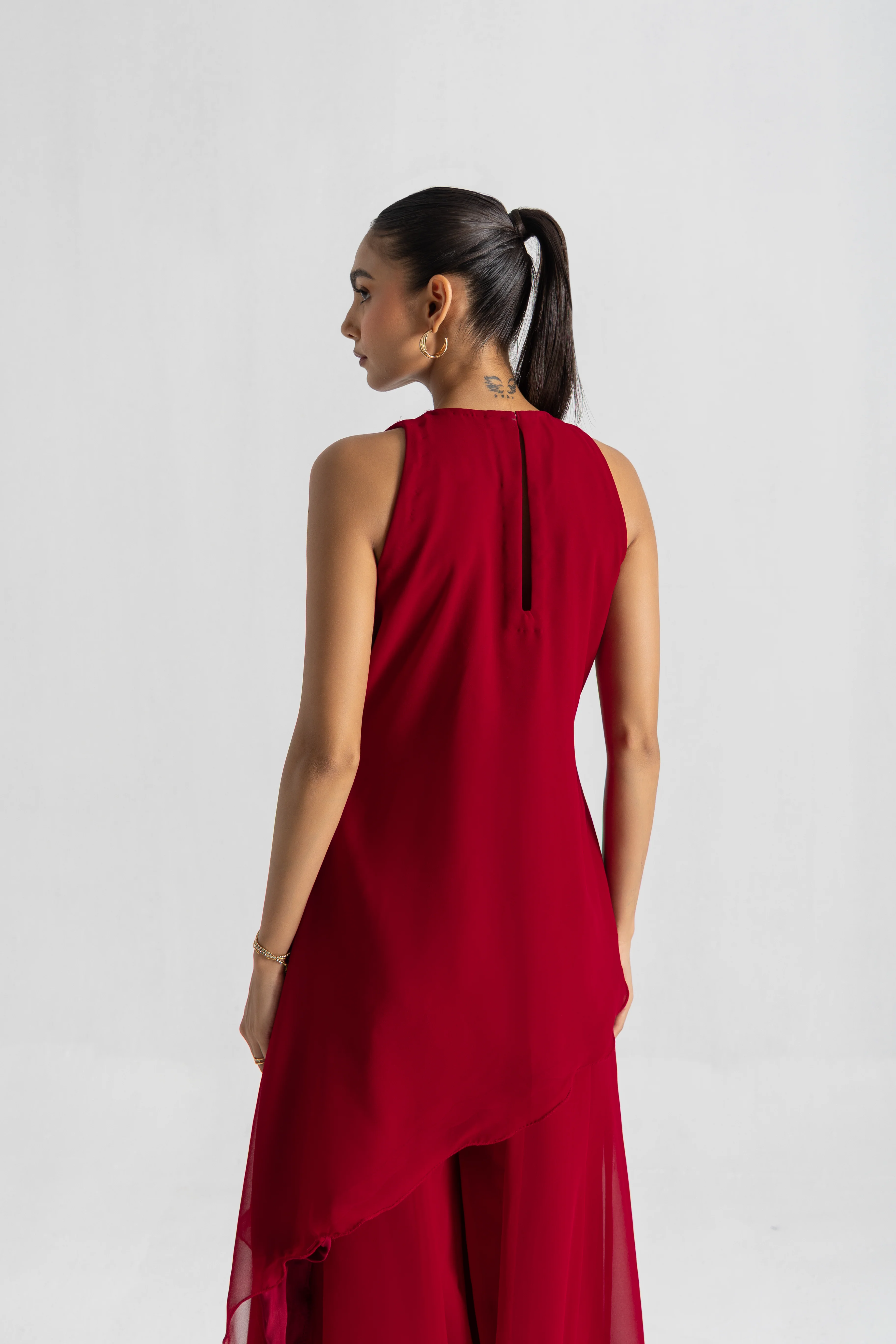 Red Asymmetric Sharara Set - Image 5