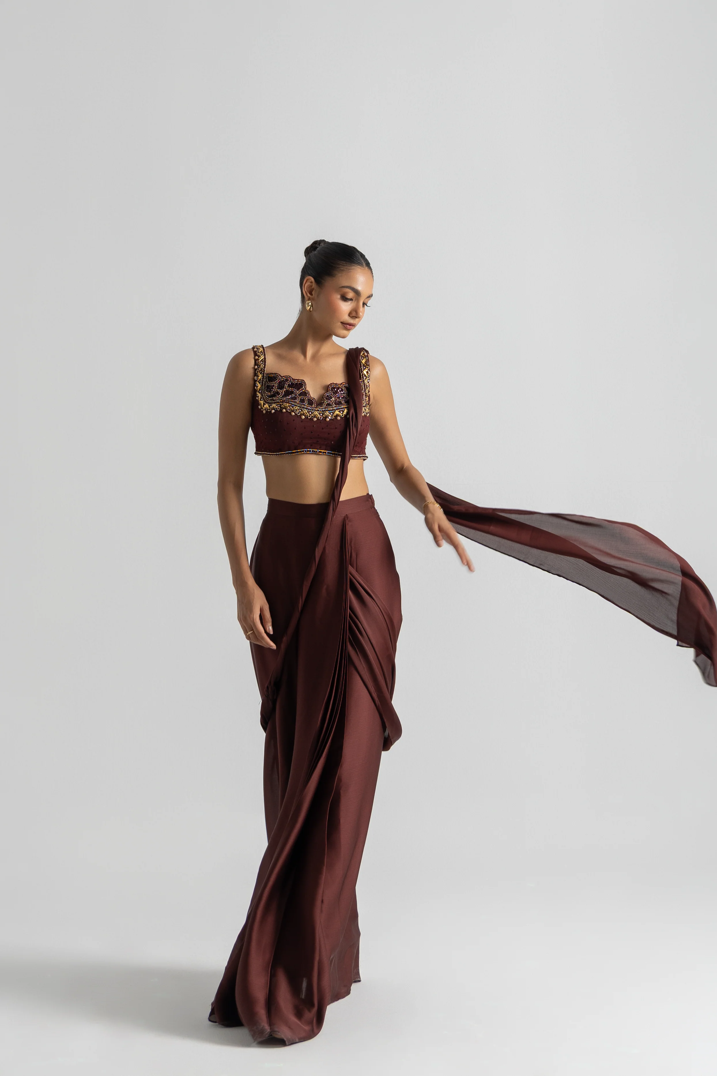 Vintage Brown Saree - Image 4